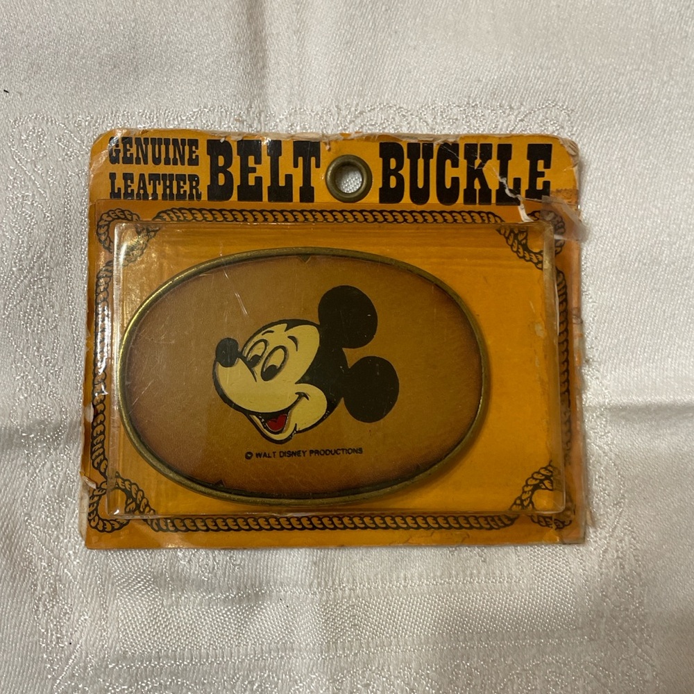 Vintage Mickey Mouse Leather Belt Buckle Walt Disney Productions 1970s/80s NOS
